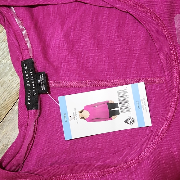 Social Standard by Sanctuary "Dylan Scoop Tee" Magenta Rose sz Large W-593 - Picture 2 of 6